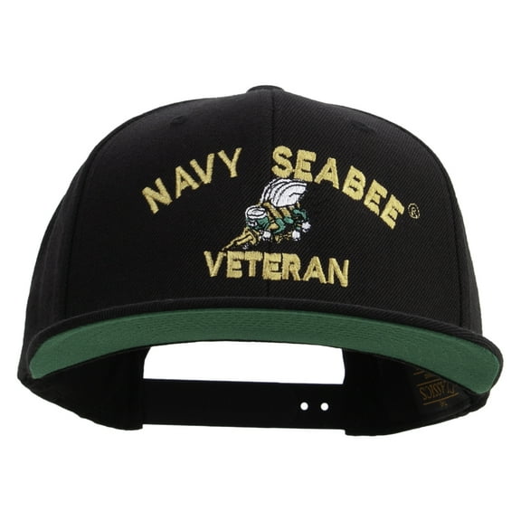 US Navy Seabee Veteran Embroidered Wool Blend Prostyle Snapback Cap - Black OSFM
