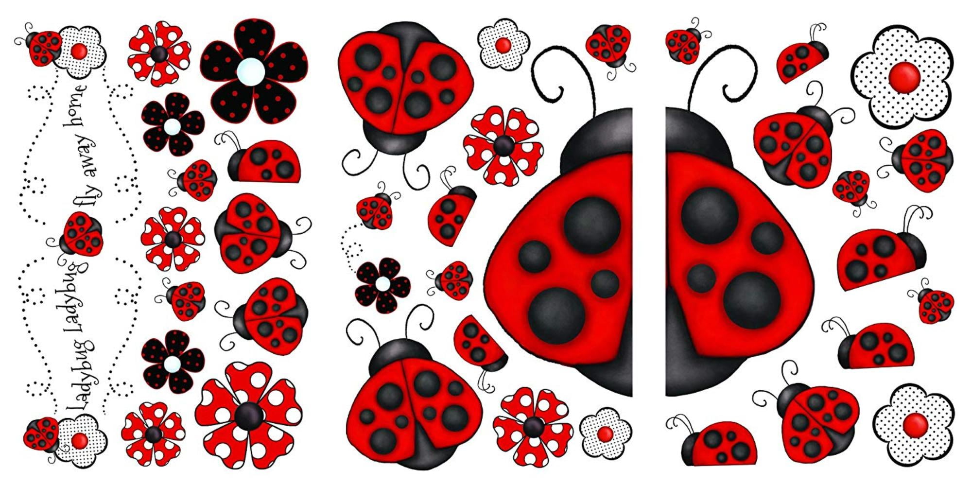LADYBUG LADYBUGS GiaNT WALL DECALS 38 Red White Black Stickers Floral Room Decor 