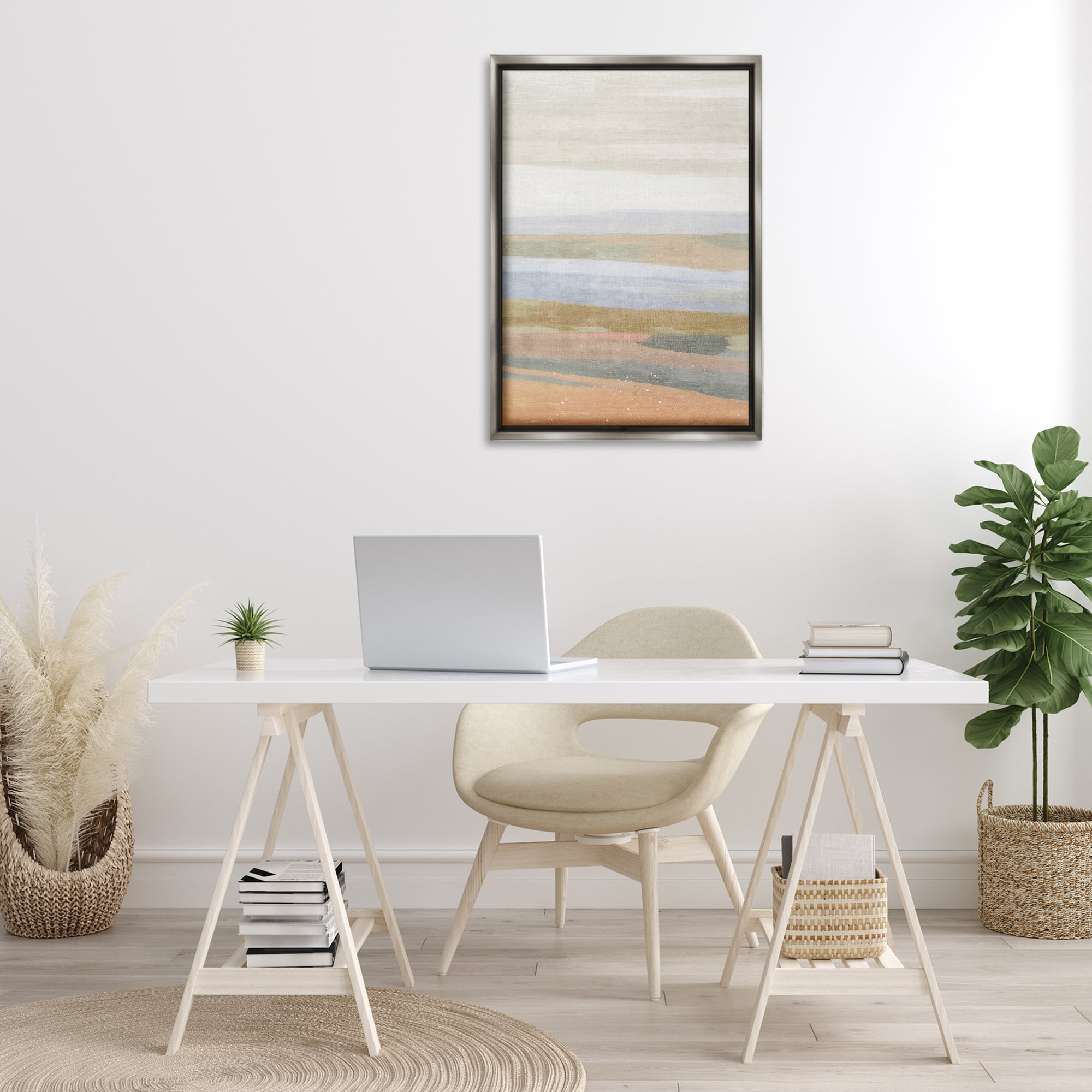 Stupell Industries Beach Dunes Abstraction Coastal Painting Gray Floater Framed Canvas Art Print Wall Art, 21 x 31
