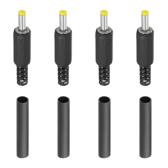 Uxcell 4.0x1.7mm DC Male Plug, 4 Pack DIY DC Barrel Connector with Shrink Tube, Yellow