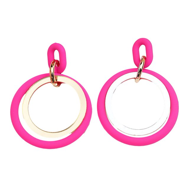 Kkkded Candy-colored Drop Earrings Circle Stitching Hollow Stud Earrings - Acrylic Hoop Splicing, Colorful Contrast Geometric, Lightweight Dangle Jewelry