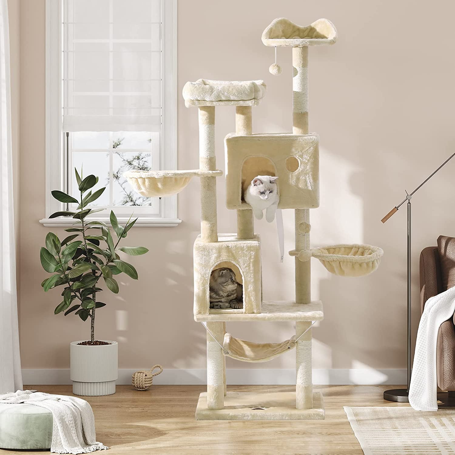 67in Cat Tree Tower, Multi-Level Cat Tree with 2 Large Condo, Activity ...