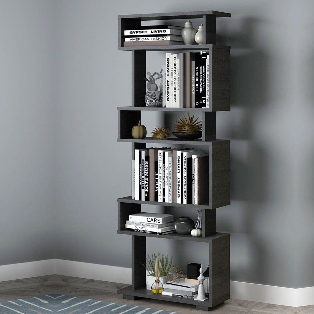 Casamudo Modern Geometric Bookcase 6Shelves, Tall Skinny Bookshelf