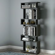 Casamudo Modern Geometric Bookcase 6-Shelves, Tall Skinny Bookshelf, Room Divider, Black