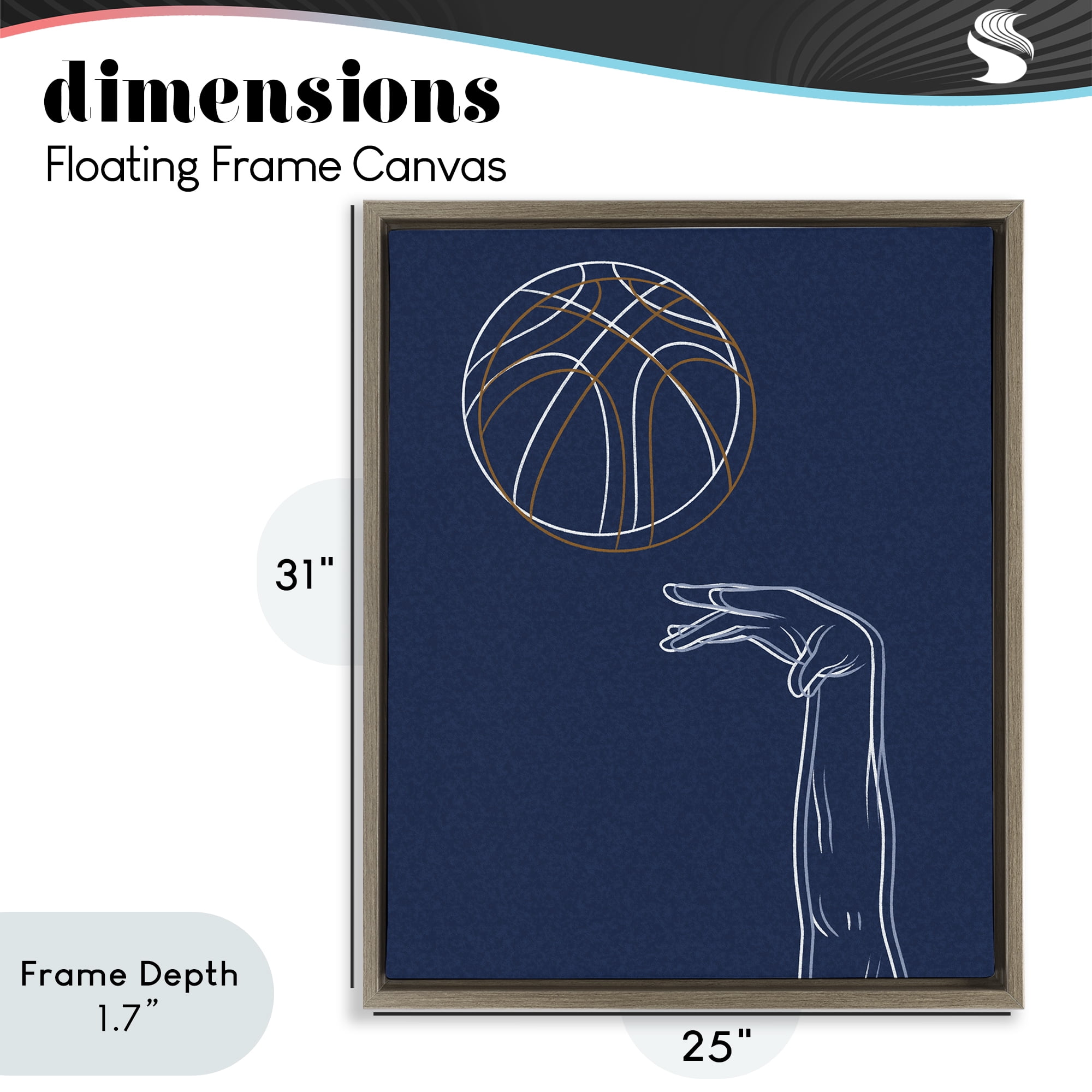 Stupell Industries Basketball Lines Contour Brown Framed Floater Canvas Wall Art, design by Marcus Prime