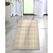 Well Woven Apollo Plaid Modern Beige Brown Flat Pile Easy to Clean 2' x 5' Runner Rug for Hallway Entryway Stair and Kitchen