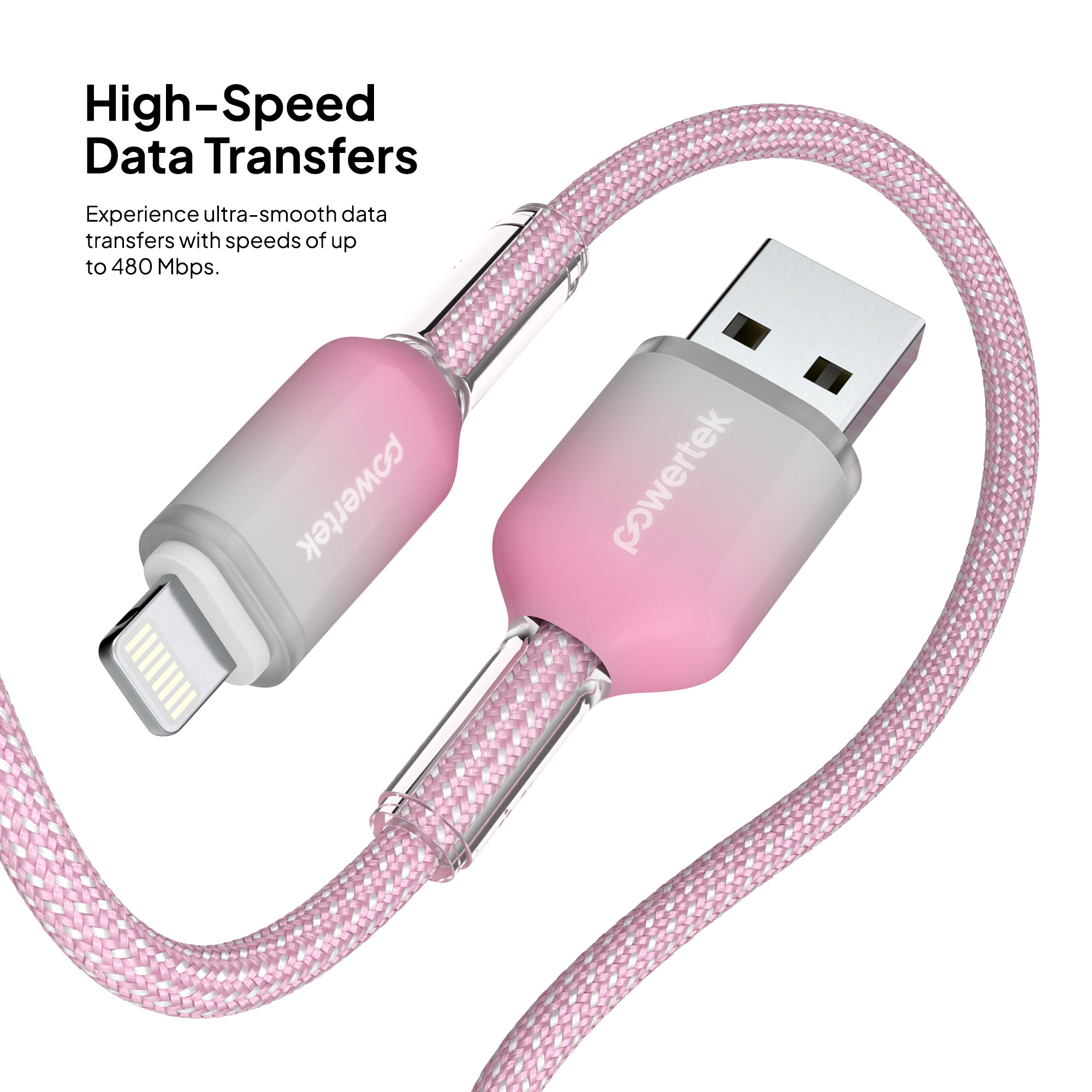 Liquipel Powertek Frosty MFi Lightning Cable 6 ft Pink photo 4