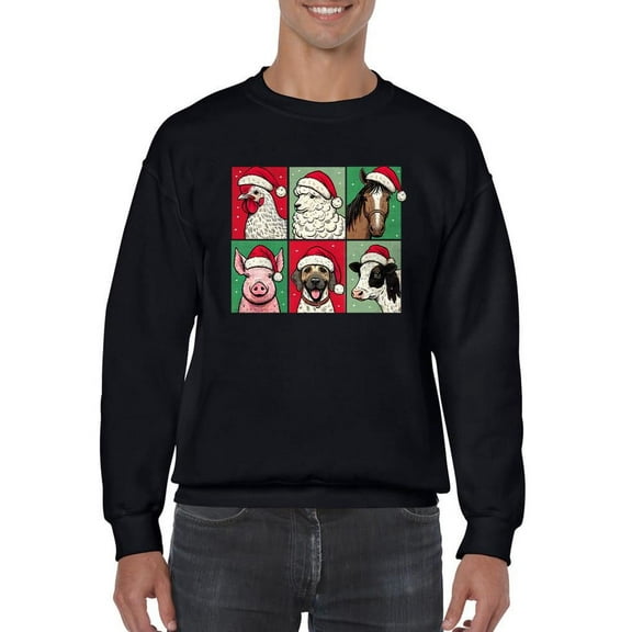 Farm Animals Xmas - Santa Hat Festive Men's Sweatshirt