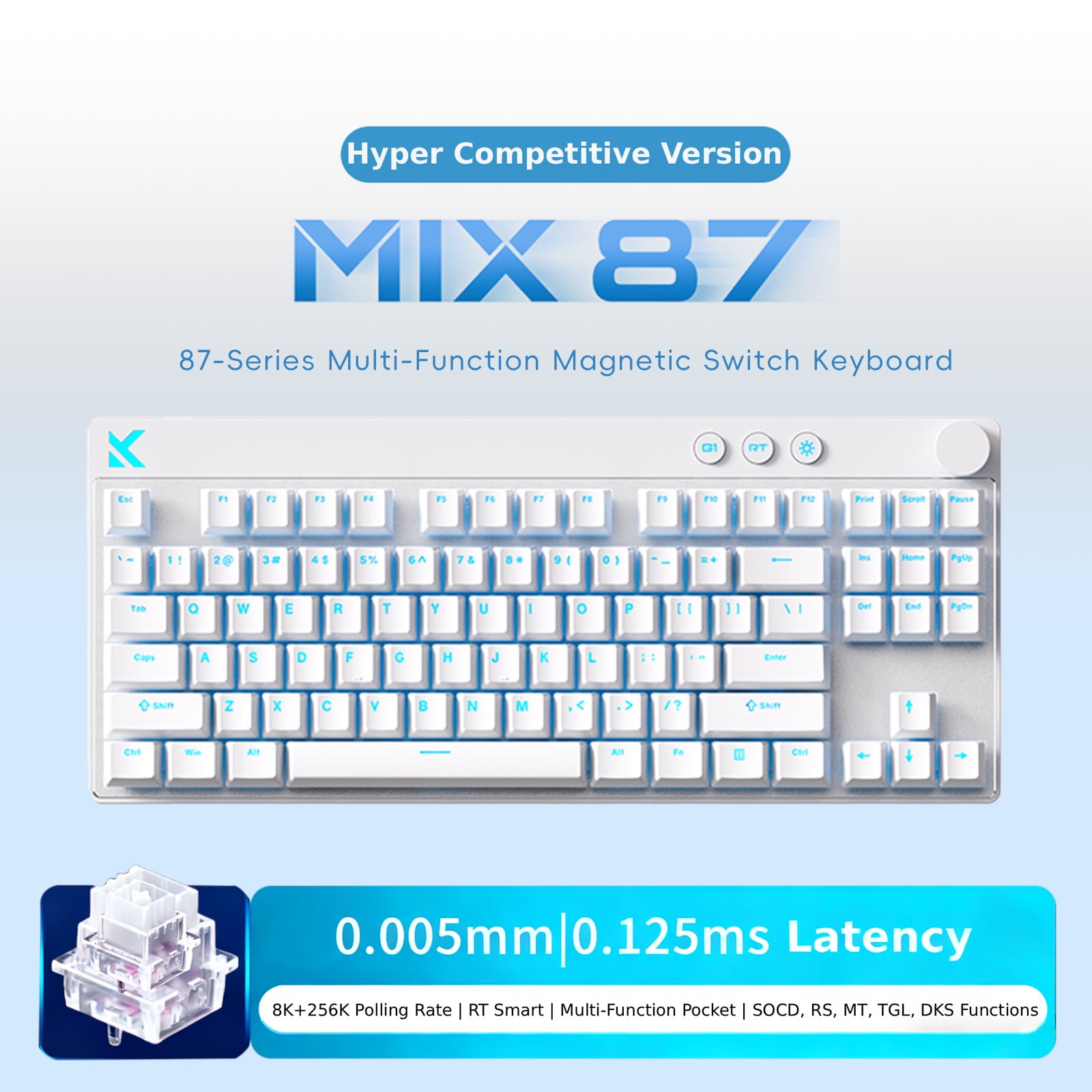Mix 87 Ultra Gaming Wired Magnetic Switch Mechanical Keyboard – Hall Effect Switches, Hot-Swappable Keys, Custom RGB Lighting, Multi-Function Knob, Low-Latency High-Precision – White
