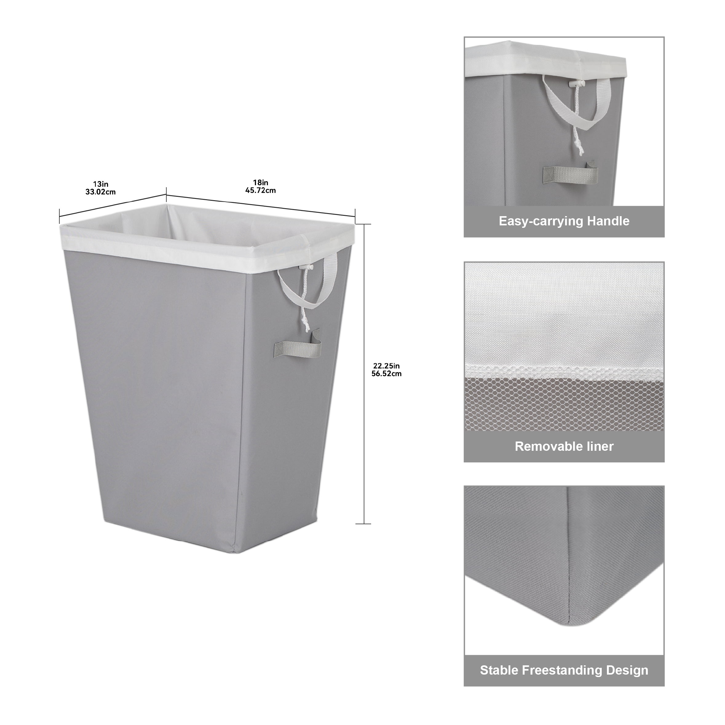 (2 pack) Mianstays Polyester Laundry Hamper with Removable Liner, Slim Rectangle with Carrying Handles, Gray
