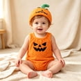 thumbnail image 2 of CUZIBR Baby Girls 2 Piece Halloween Pumpkin Costume Sleeveless Fuzzy Funny Face Print Embroidery Romper Matching Pumpkin Hat Newborn Infant Cosplay Outfit,Red-f,3-6 Months, 2 of 5