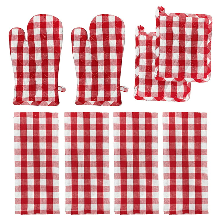 5 Pieces Buffalo Plaid Kitchen Towels Oven Mitts and Pot Holder Set Black  and White Kitchen