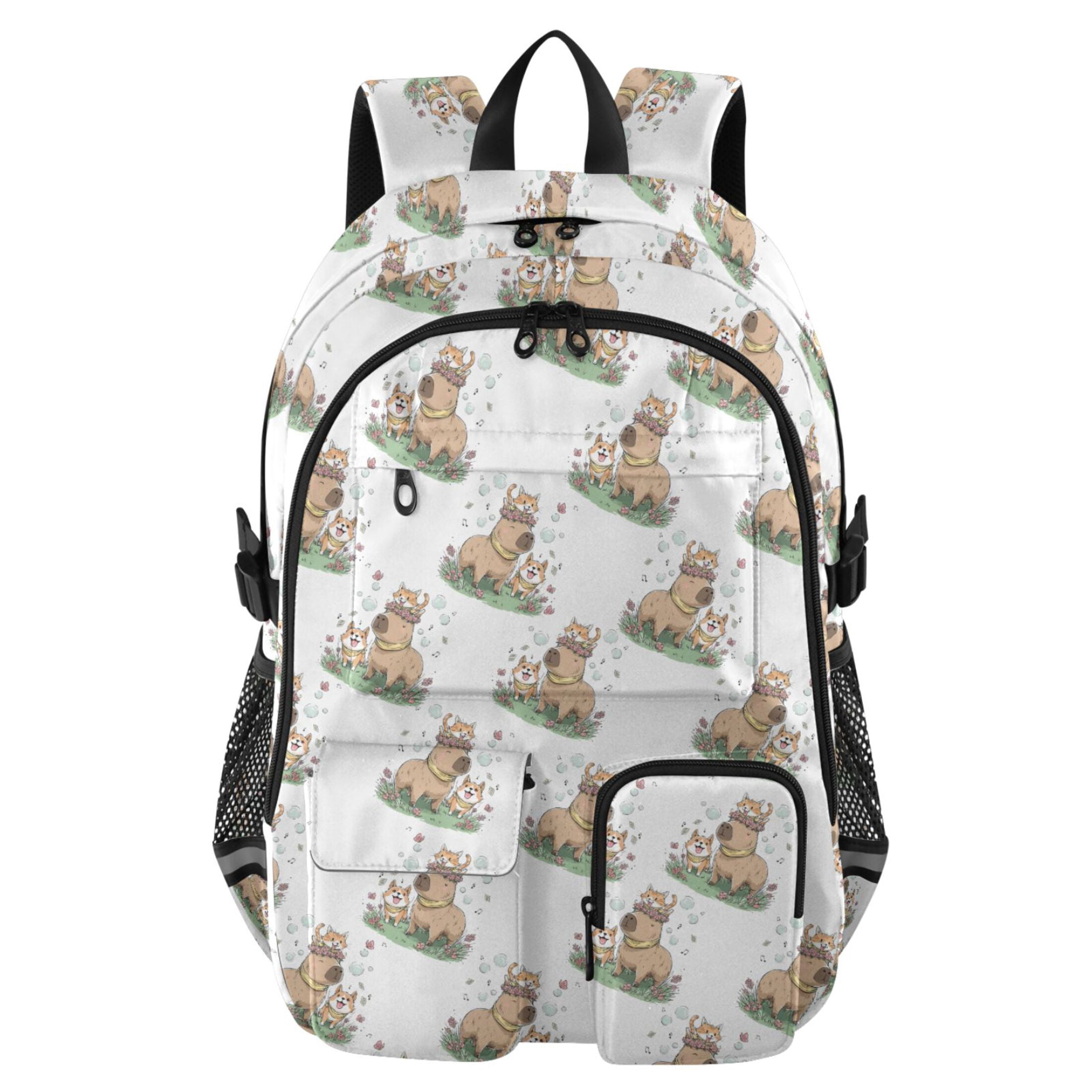 ALAZA Cute Cats Corgi Capybara Print Student Backpack School Bookbag Large Laptop Daypack Travel Bag