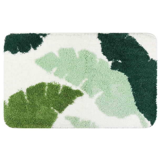 REGALWOVEN Alfombra de baño con patrón de hojas, decoración de baño antideslizante bohemia, tapete lavable para dormitorio, bañera, pasillo verde 20" x 32"