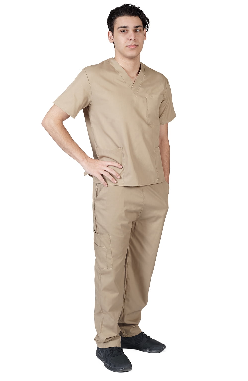 M&M SCRUBS Men Scrub Set, Men Medical Uniforms 102 (Khaki, Medium)