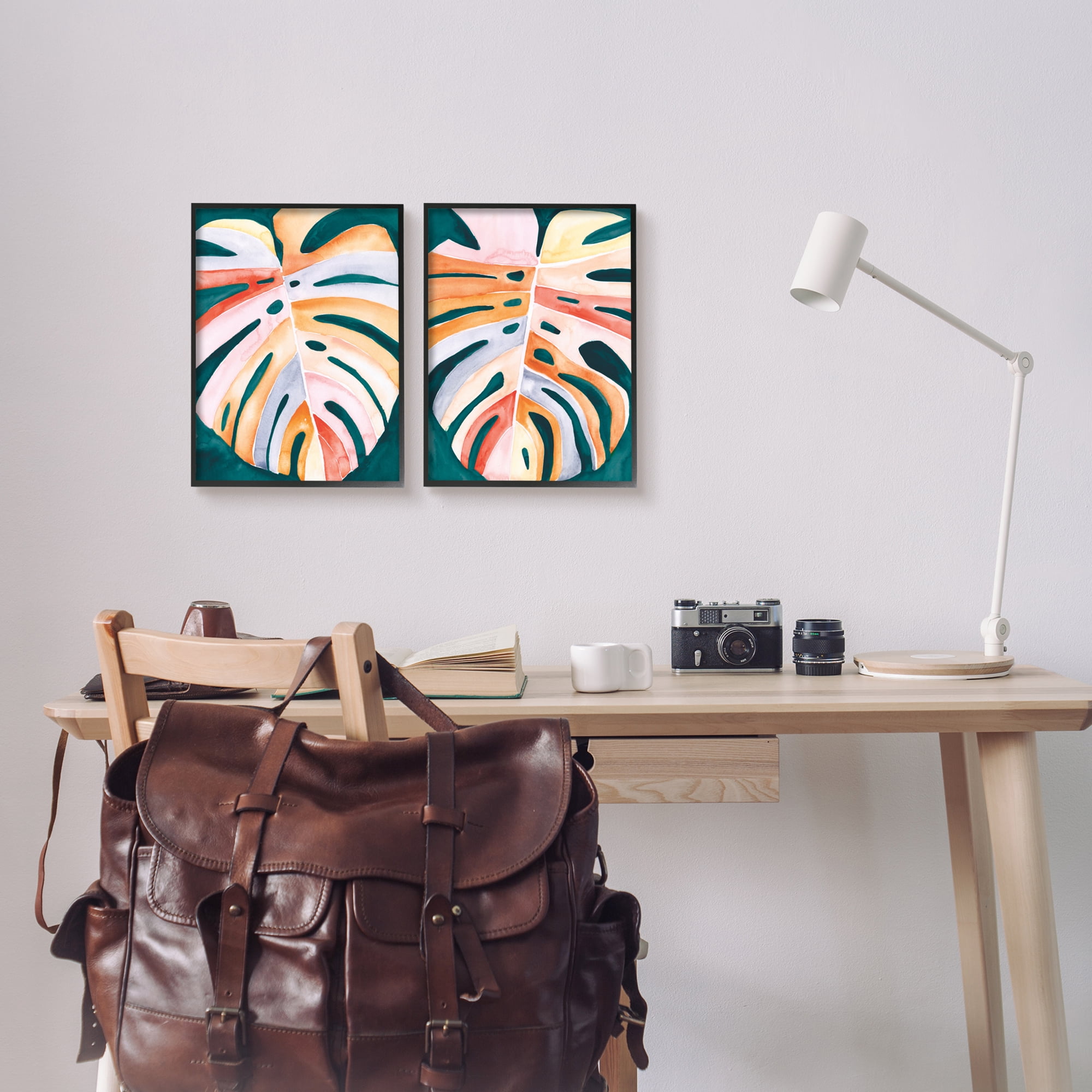 Stupell Industries Tropical Monstera Leaves Botanical & Floral Painting Black Framed Art Print Wall Art, 11 x 14, Set of 2