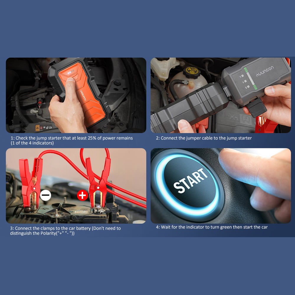 Portable Car Jump Starter for All 12V vehicles, 2000A Auto Battery Booster w/ LED flashlight/USB