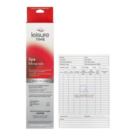 Leisure Time 23434 Spa Mineral Purifier Stick - Fits Most Hot Tub Filters with QueBuy Pool Log Book