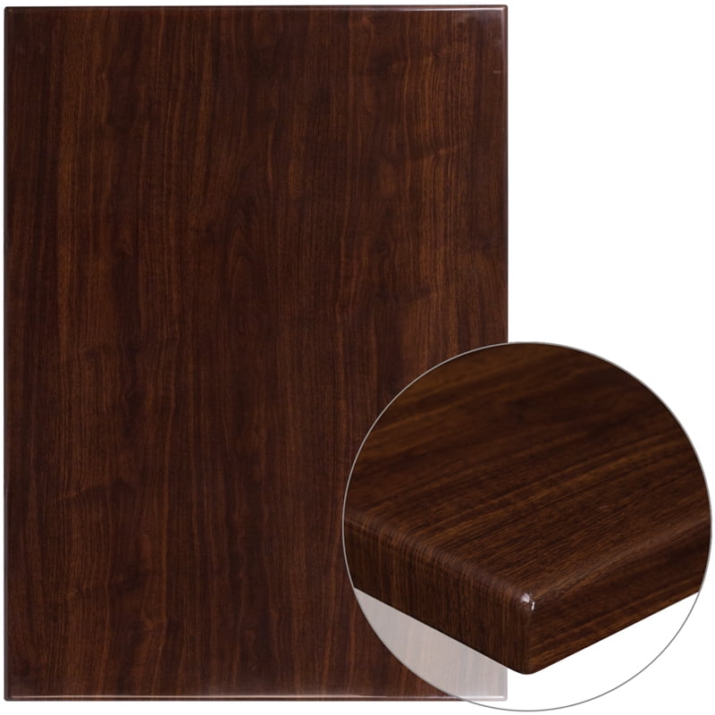 30" x 42" Rectangular Resin Restaurant Table Top in High-Gloss Walnut Finish