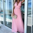 thumbnail image 1 of Elegant Lace Patchwork V Neck Big Hem Dress Women Fashion Hight Waist Pleat Long Dress Summer Sexy Sleeveless Solid Party DressXL Gao Jinjia LED, 1 of 2