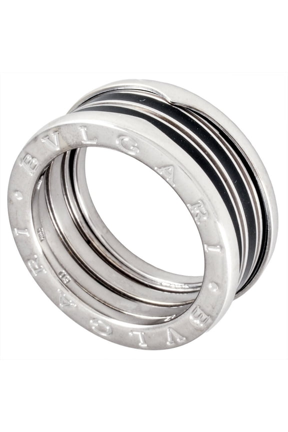 Pre-Owned BVLGARI B.zero1 Black Enamel Lacquer Ring #60 18KWG 15.6g White Gold