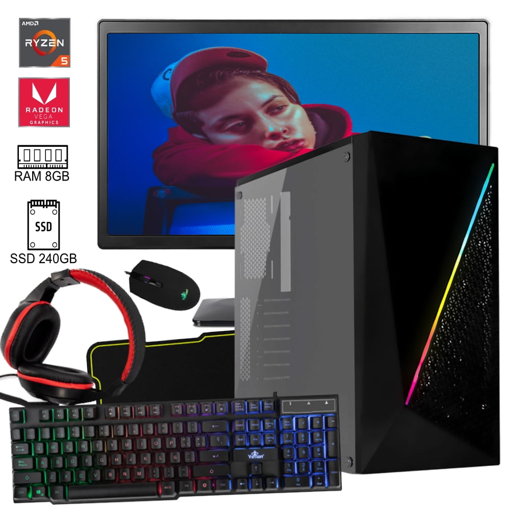 PC gamer Ryzen 5 5600G AMD RAM 8GB SSD 240GB monitor 19" kit gamer ...
