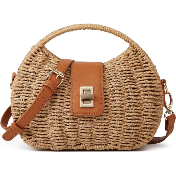 CAILDANL Casual Straw Beach Bags For Women Dumpling Bag Rattan Purses Summer Straw Crossbody Woven Handbag Purse Shoulder Bag Travel