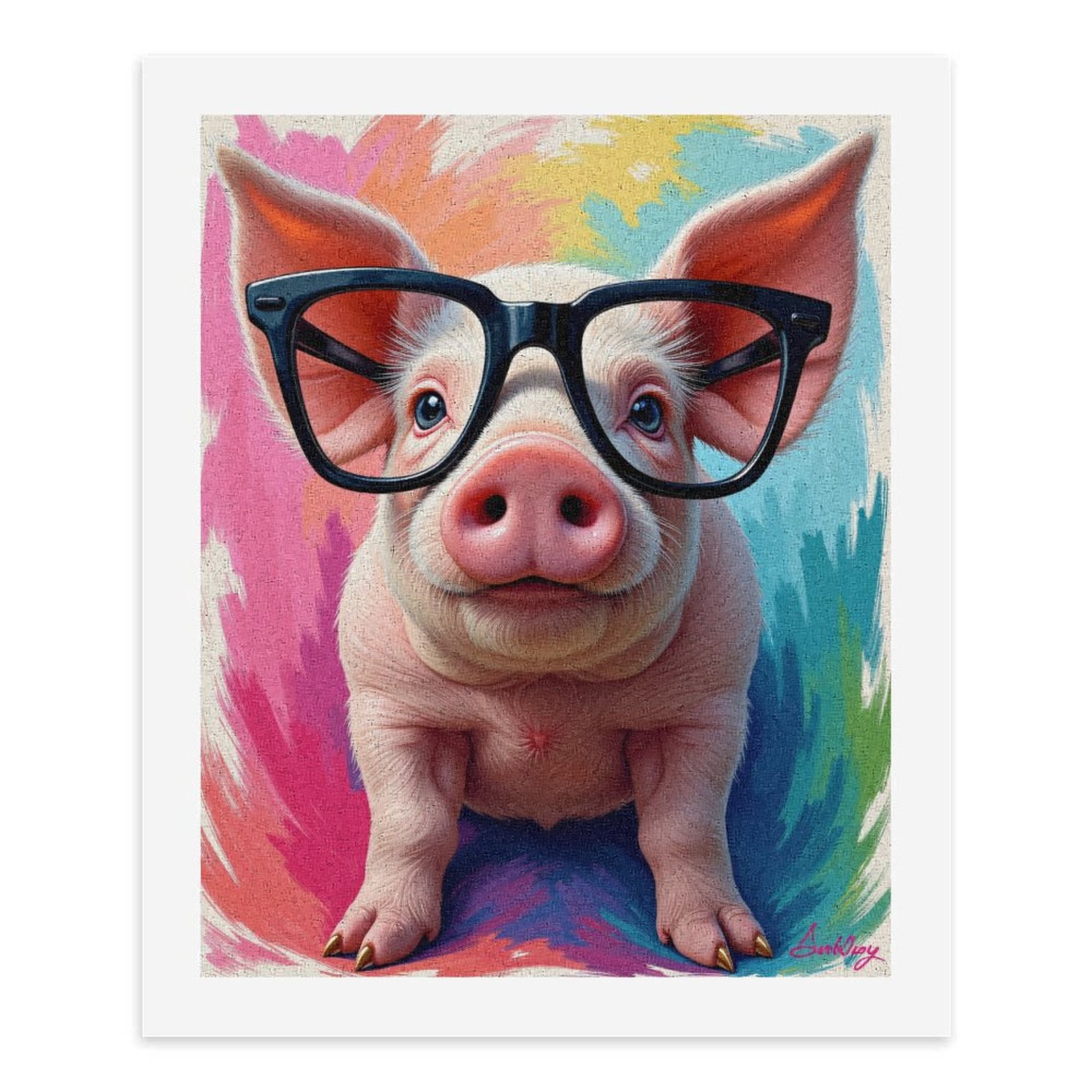 Paint By Numbers Kit for Adults Beginner - DIY Pig Wearing Glasses Colorful Background Canvas Painting Kits for Adults, Frameless Paint By Number for Adults for Home Wall Decor 16x20 Inch