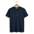 thumbnail image 4 of Womens Tops Women's Casual Color V-neck Short-sleeved T-shirt With Decorative Buttons. Navy L, 4 of 6