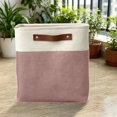 thumbnail image 5 of Storage Basket with Leather Handle, 11.02 inch Fabric Storage Bin, Clothes Organizer Basket, Laundry Storage Basket, Foldable Linen Storage Box, Closet Blanket Organizer for Bedroom Household, 5 of 5