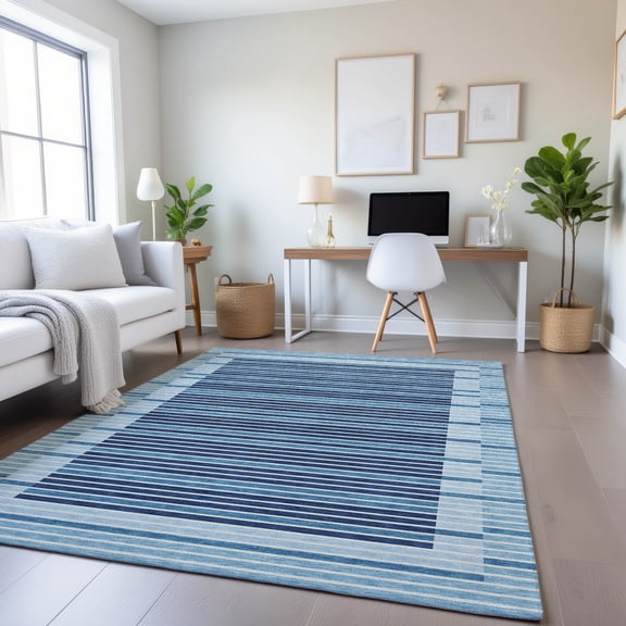 Addison Rugs Mayfield Premium Machine Washable Transitional Stripes Sky Rectangle Rug, 10' x 14'
