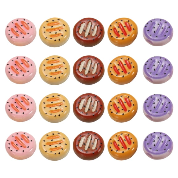 Uxcell Dollhouse Miniature Food, Cute Mixed Round Cookies Figures Toys Mini Resin Foods for Pretend Play Kitchen Cooking Game & Doll House Decor (Mixing Colors, 20pcs)