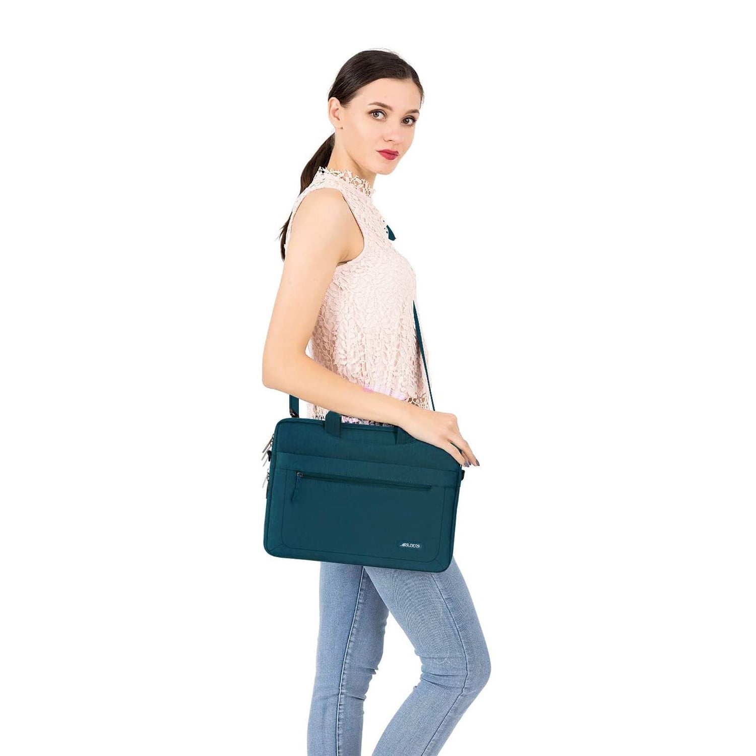 Mosiso 13-13.3 inch Polyester Laptop Shoulder Bag for MacBook Air Pro, 13.3" Notebook Messenger Bag Briefcase Computer Handbag for Dell HP Lenovo Asus Acer Surface, Deep Teal