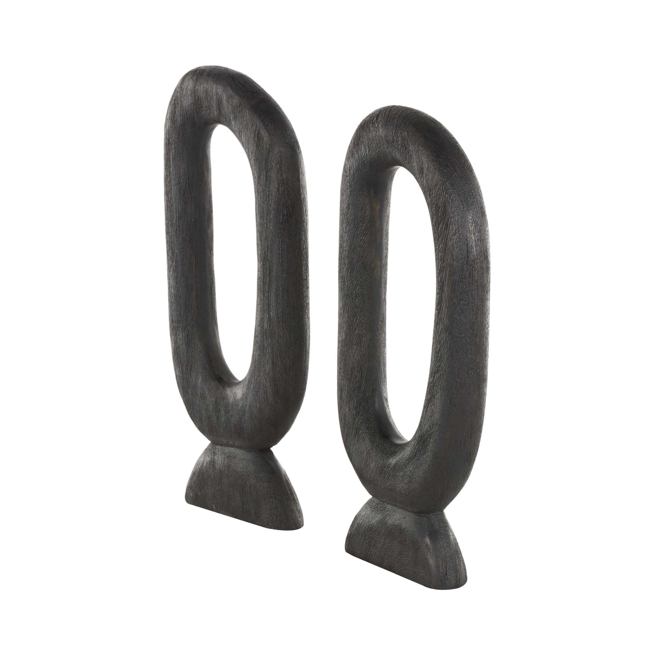 20", 18"H Black Mango Wood Cutout Oval Abstract Sculpture, by DecMode (2 Count)
