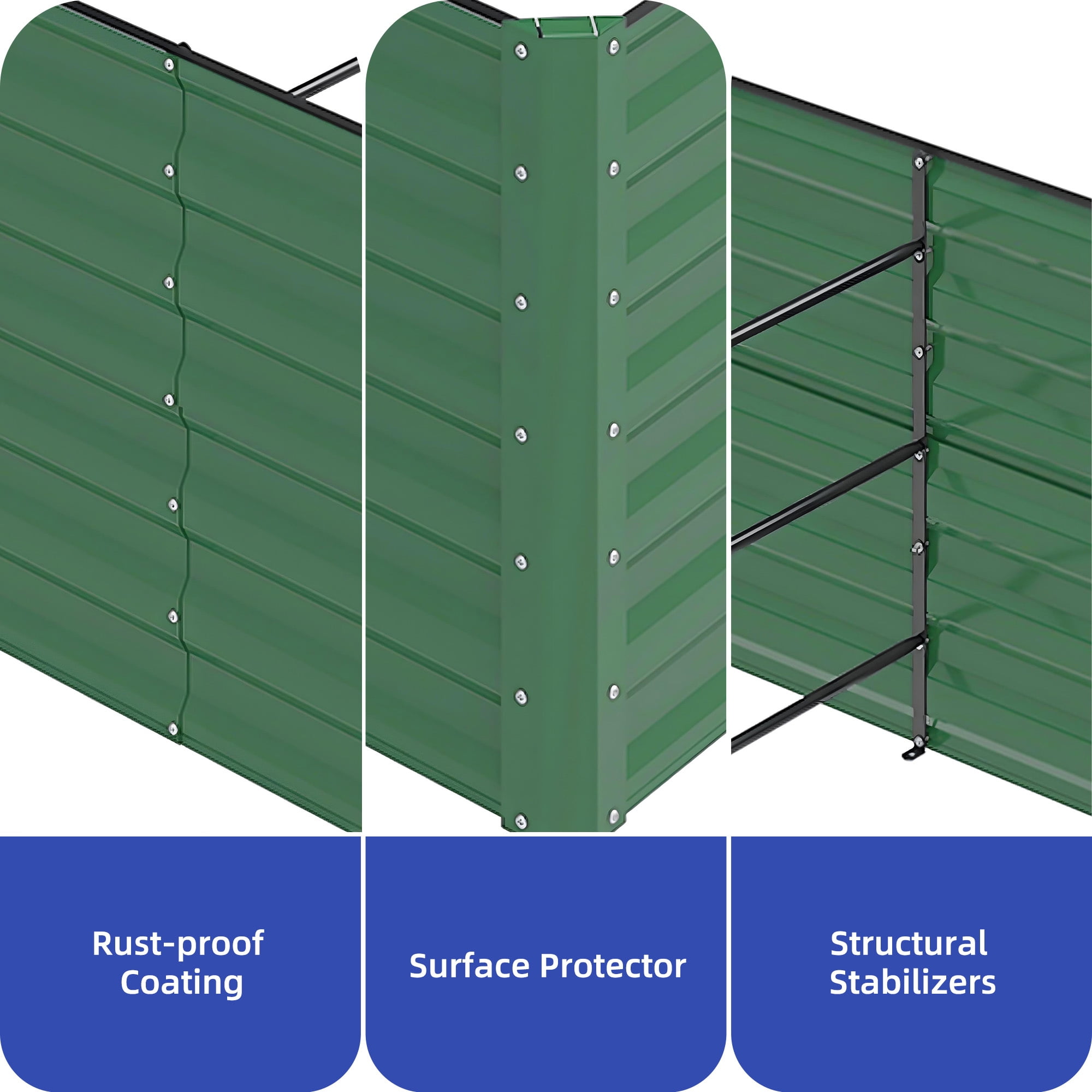 Uforic 2PCS 8X4X2FT Galvanized Metal Raised Garden Bed with Gardening Gloves, Ground Nails, Support Rod & Safety Rubber, Outdoor Above Ground Planter for Plants Vegetables Flowers, Green
