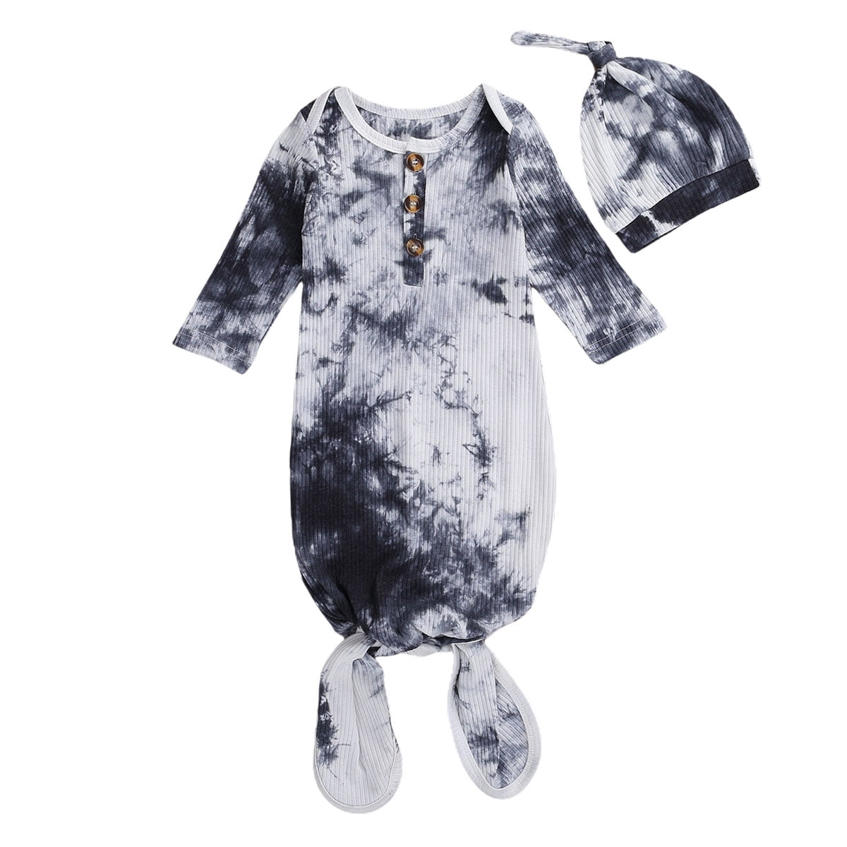 Newborn Baby Girl Boy Cotton Gown Tie Dye Knit Knotted Sleeper Gown Soft Sleeping Bags Baby Coming Home Outfits