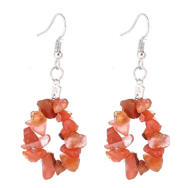 Nvzi Pendientes de piedra natural personalizados, pendientes colgantes con cuentas de piedra natural irregulares (rojo claro)
