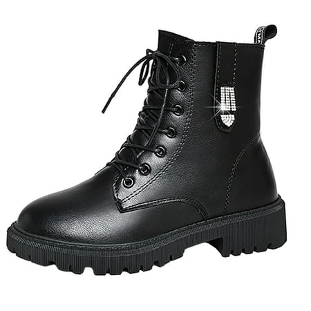 

Yoslce Womens Boots Lace-up Boots Women Non-slip Waterproof Leather Boots Children s Large Size Black Boots Zipper Short Boots Black 41