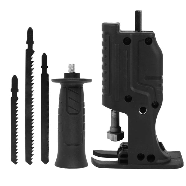 Electric Drill to Saw Conversion Kit - Portable Reciprocating & Jigsaw Attachment for Home Woodworking, ABS & Metal Construction with Quick-Change Steel Chuck, Includes 3 Saw Blades (100mm, 133mm,