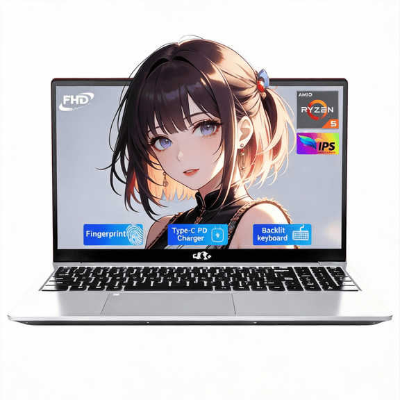 15.6" IPS FHD-Laptop, AMD Ryzen 5 8GB RAM 256GB SSD (Beat i5-1135G7, 4 Cores Up to 3.7GHz) with Fingerprint Backlit Keyboard Numpad 65W Type-C Fast Charging BT5.2 Windows 11