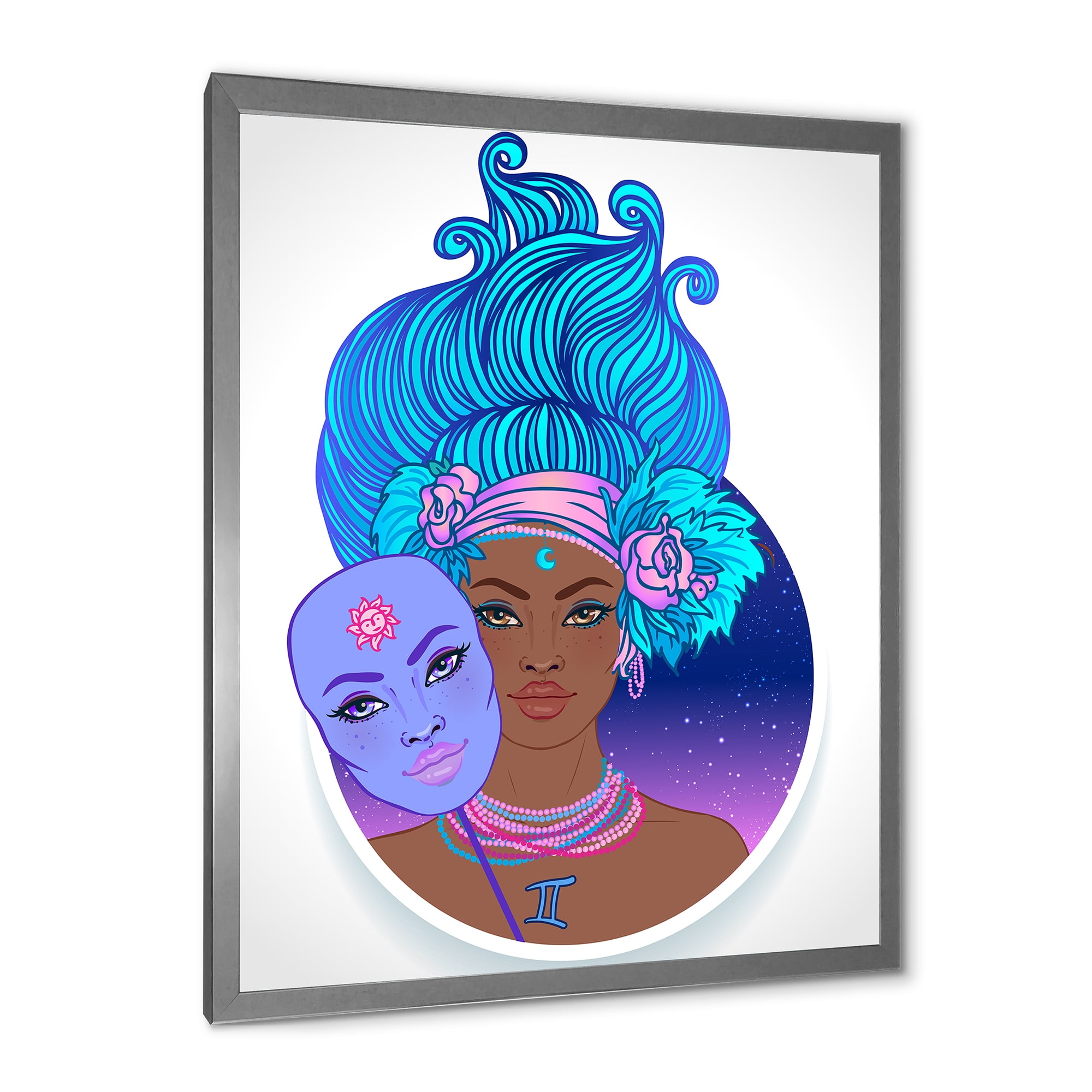 Designart 'Portrait of Afro American Girl With Blue Hair II' Modern Framed Art Print