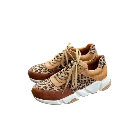 

Fangasis Womens Leopard Printed Sneakers PU Lace-up Walking Hiking Joggers Trainers Casual Shoes