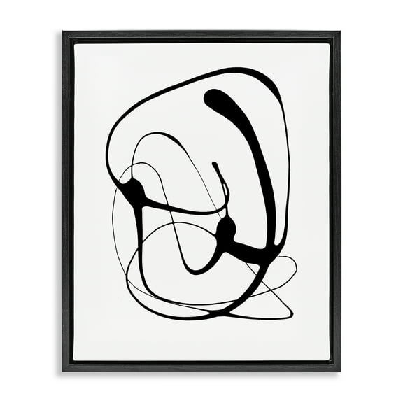 Stupell Industries Black Modern Swirl Abstract Painting Black Floater Framed Canvas Art Print Wall Art, 17 x 21