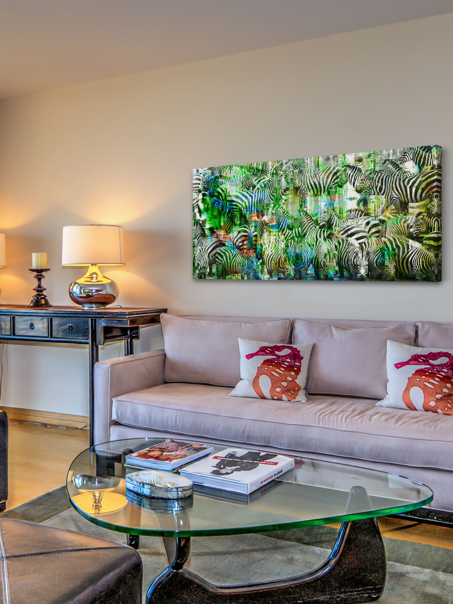 Parvez Taj "Green Zebras" Print on Canvas