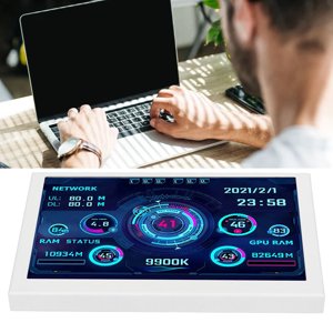 Moniteur informatique Temp, 5in Affichage de la température de l'ordinateur réglable de luminosité 360 Degree Rotation White pour le bureau