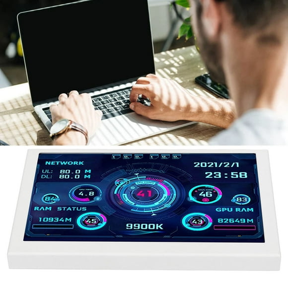 Computer Temp Monitor, 5in Brightness Adjustable Computer Temperature Display 360 Degree Rotation White for for Desktop