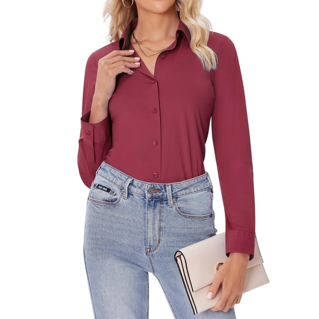 Camisas con botones para mujer Siliteelon Slim Fit Burgundy 3X