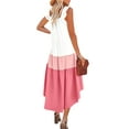 thumbnail image 5 of Women Summer Ruffled Sleeve Dress, Contrast Color/Solid Color Square Neck Irregular Hem Dress, 5 of 6