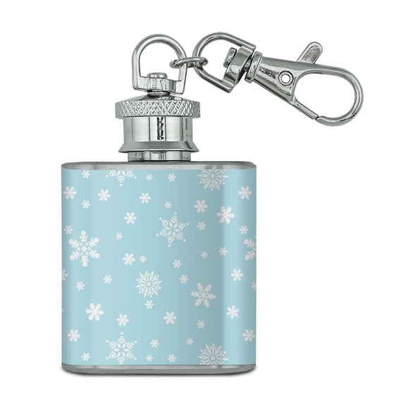 Winter Snowflakes on Blue Stainless Steel 1oz Mini Flask Key Chain