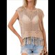 thumbnail image 1 of Top Corto de de Ganchillo con Borlas para Mujer, Sexy, de Corta, de Rejilla Transparente. Caqui M, 1 of 8